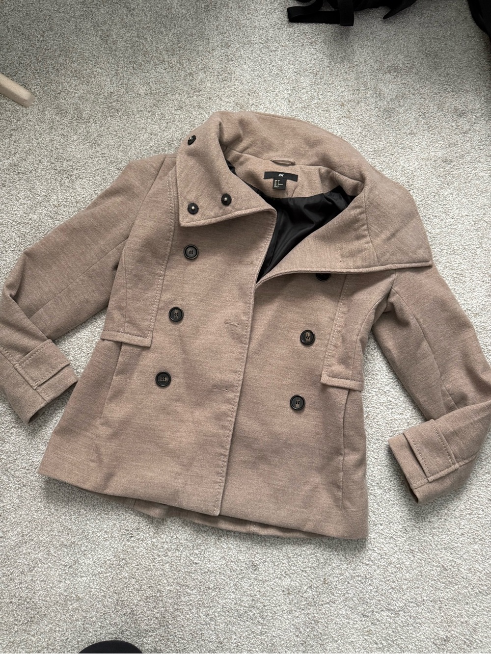 H&M Taupe Double-Breasted Peacoat